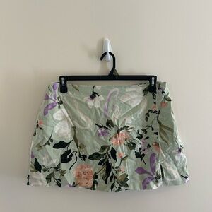 Abercrombie & Fitch Green Floral Linen Blend Mini Skort